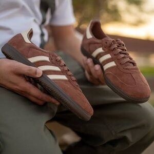 adidas Brown Suede Sneakers with Cream Stripes